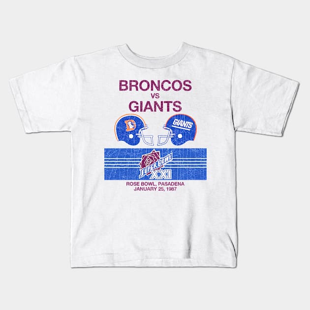 Broncos vs Giants 87  --- Vintage Faded Look Design Kids T-Shirt by CultOfRomance